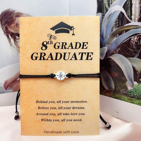 Graduation Bracelet Jewelry for Her/Him Adjustable Compass Bracelets Cards for Classmates,Memorial Graduation Bracelets with Inspirational Cards for School Grad,Adjustable Size Fit Most Wrists in Saudi Arabia