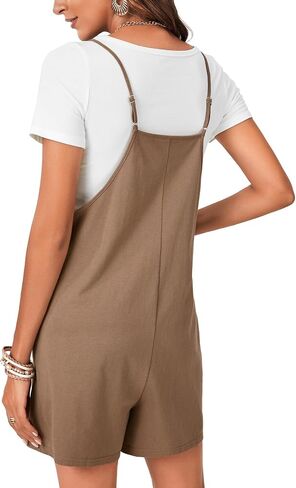 LYANER Women's Casual Summer Sleeveless Romper Loose Adjustable Spaghetti Strap Button Front Stretchy Shorts Jumpsuits in Saudi Arabia
