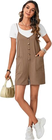 LYANER Women's Casual Summer Sleeveless Romper Loose Adjustable Spaghetti Strap Button Front Stretchy Shorts Jumpsuits in Saudi Arabia