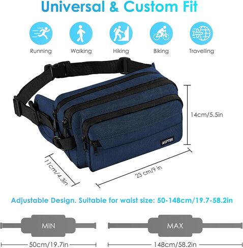AGPTEK Fanny Pack للنساء والرجال، حقيبة محفظة الخصر ذات سعة كبيرة RFID، حقيبة حزام بوم قابلة للتعديل ومقاومة للماء للسفر والجري والتسوق والمشي لمسافات طويلة ومشي الكلاب وركوب الدراجات والتسلق - أسود in Kuwait