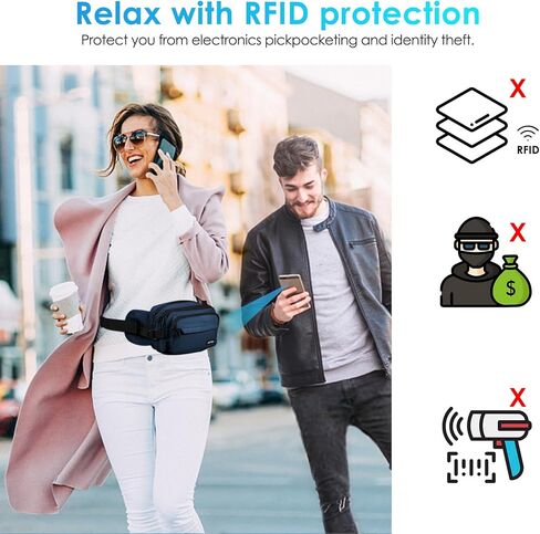 AGPTEK Fanny Pack للنساء والرجال، حقيبة محفظة الخصر ذات سعة كبيرة RFID، حقيبة حزام بوم قابلة للتعديل ومقاومة للماء للسفر والجري والتسوق والمشي لمسافات طويلة ومشي الكلاب وركوب الدراجات والتسلق - أسود in Kuwait