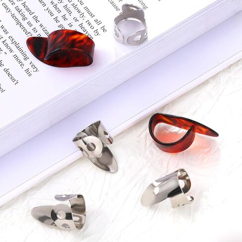 مجموعة 6 قطع من أعواد أصابع البانجو من شابي، بما في ذلك أعواد أصابع من الفولاذ المقاوم للصدأ وأعواد إبهام، وأعواد أصابع معدنية قابلة للتعديل للجيتار والبانجو والآلات (فضية، لون العقيق) in Kuwait