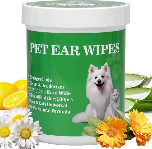 Dog Ear Wipes -100Pcs Pet Ear Cleaning Finger Wipes for Dogs & Cats - Soft & Easy Otic Cleaning Pads, Remove Wax, Dirt & Stop Smelly, Itchy, Non-Irritating in Saudi Arabia