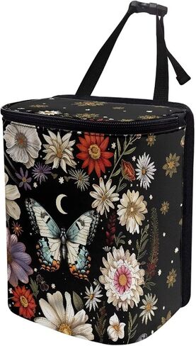 Washable Car Trash Can Hanging Car Garbage Bag for Back Front Seat Console Retro Butterfly Moon Stars Colorful Flower Pattern Cooler & Storage Bag Automotive Garbage Cans in Saudi Arabia