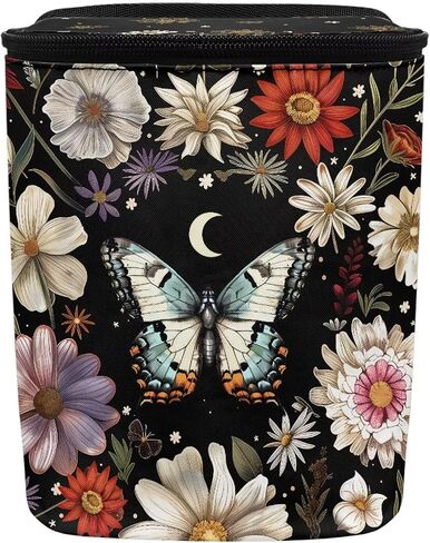 Washable Car Trash Can Hanging Car Garbage Bag for Back Front Seat Console Retro Butterfly Moon Stars Colorful Flower Pattern Cooler & Storage Bag Automotive Garbage Cans in Saudi Arabia