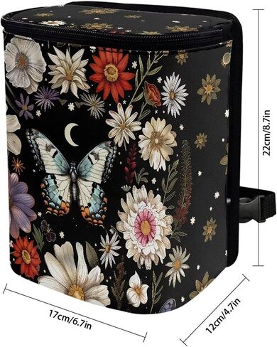 Washable Car Trash Can Hanging Car Garbage Bag for Back Front Seat Console Retro Butterfly Moon Stars Colorful Flower Pattern Cooler & Storage Bag Automotive Garbage Cans in Saudi Arabia