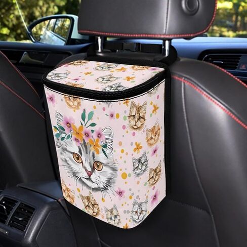 Washable Car Trash Can Hanging Car Garbage Bag for Back Front Seat Console Retro Butterfly Moon Stars Colorful Flower Pattern Cooler & Storage Bag Automotive Garbage Cans in Saudi Arabia