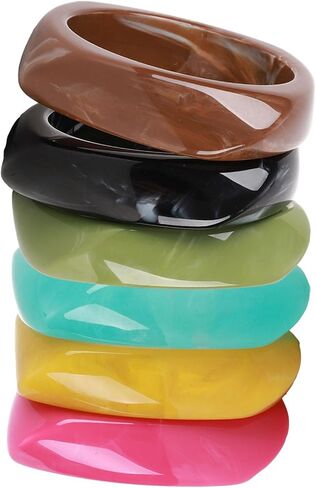 6 Pcs Acrylic Resin Chunky Bangle Bracelets for Women, Colorful Glass Bracelets Vintage Wide Irregular Geometric Plastic Bracelet for Women Jewelry in Saudi Arabia