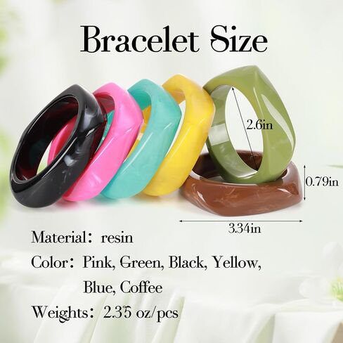 6 Pcs Acrylic Resin Chunky Bangle Bracelets for Women, Colorful Glass Bracelets Vintage Wide Irregular Geometric Plastic Bracelet for Women Jewelry in Saudi Arabia