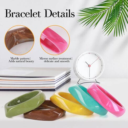6 Pcs Acrylic Resin Chunky Bangle Bracelets for Women, Colorful Glass Bracelets Vintage Wide Irregular Geometric Plastic Bracelet for Women Jewelry in Saudi Arabia