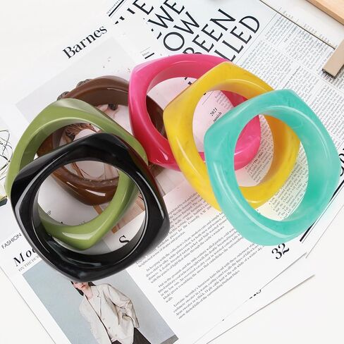 6 Pcs Acrylic Resin Chunky Bangle Bracelets for Women, Colorful Glass Bracelets Vintage Wide Irregular Geometric Plastic Bracelet for Women Jewelry in Saudi Arabia