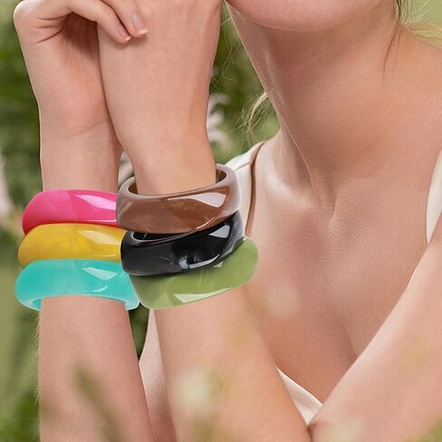 6 Pcs Acrylic Resin Chunky Bangle Bracelets for Women, Colorful Glass Bracelets Vintage Wide Irregular Geometric Plastic Bracelet for Women Jewelry in Saudi Arabia