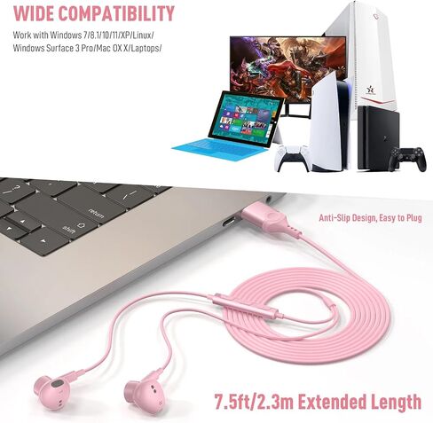 USB Earphone for PC Laptop Mignetic Wired Earbuds Computer Headphone with Microphone Control Mute Mic Lightweight Noise Canceling in-Ear Corded Gaming Headset for MacBook Pro Zoom Office Work School in Kuwait