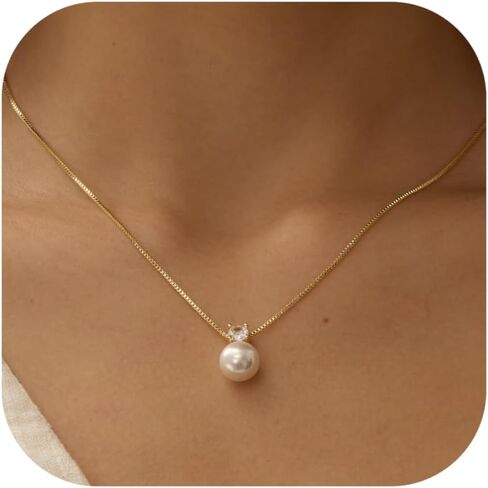 Pearl Necklaces for Women Dainty 14K Gold/Silver Plated Layered Simple Pearl Choker Necklaces Cute Single White Pearl Necklace Teen Gift Trendy Stuff Bridesmaid Gifts Wedding Jewelry in Kuwait