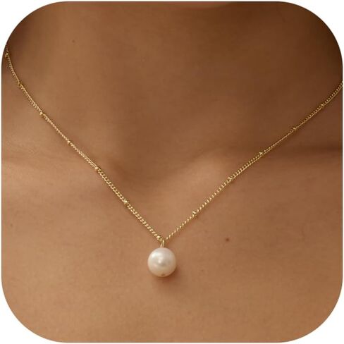Pearl Necklaces for Women Dainty 14K Gold/Silver Plated Layered Simple Pearl Choker Necklaces Cute Single White Pearl Necklace Teen Gift Trendy Stuff Bridesmaid Gifts Wedding Jewelry in Saudi Arabia