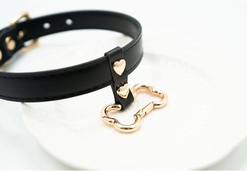 Handmade Bone Ring Leather Choker Collar For Women, Cute Pastel Pink Choker Necklace with Bone Shaped Pendant and Heart Rivets in Kuwait