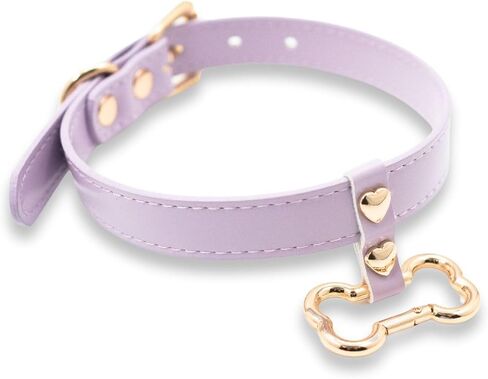 Handmade Bone Ring Leather Choker Collar For Women, Cute Pastel Pink Choker Necklace with Bone Shaped Pendant and Heart Rivets in Kuwait