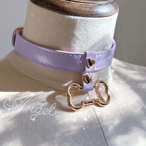 Handmade Bone Ring Leather Choker Collar For Women, Cute Pastel Pink Choker Necklace with Bone Shaped Pendant and Heart Rivets in Kuwait