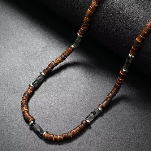 Handmade Wooden Beads Choker Necklace for Men Women Bohemian Coconut Beaded Surfer Necklace Hawaiian Summer Beach Jewelry in Kuwait