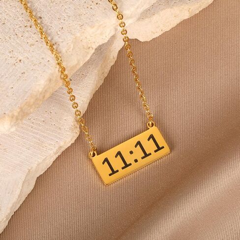 Women's Stainless Steel 11 11 Angel Number Necklace Dainty Bar Pendant Necklace Choker Chain Numerology Jewelry in Saudi Arabia