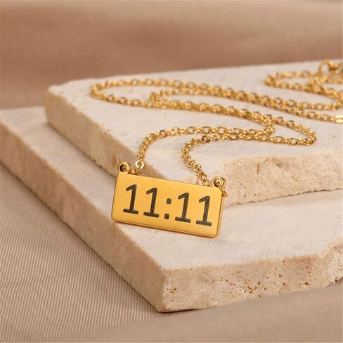 Women's Stainless Steel 11 11 Angel Number Necklace Dainty Bar Pendant Necklace Choker Chain Numerology Jewelry in Saudi Arabia