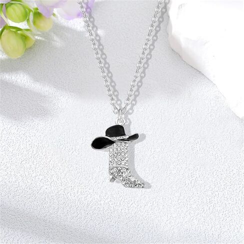 Dreuyet Charm Cowgirl Boots Necklace for Women Luck Luck Rhinestones Monast Boots Netclaces Vintage Boho Hat Ncoker Netclace Gestern Moledry Gifts in Kuwait