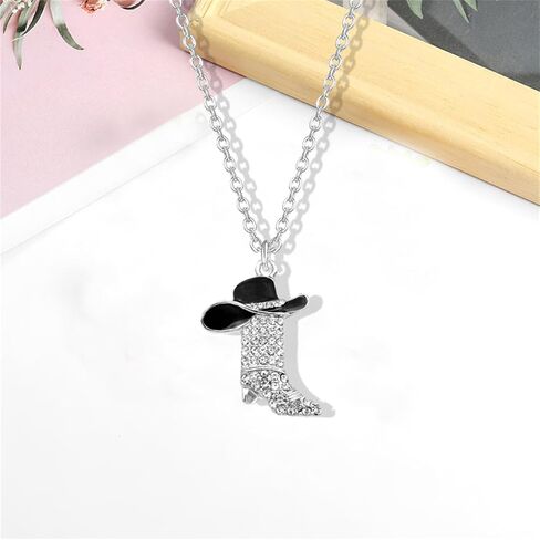 Dreuyet Charm Cowgirl Boots Necklace for Women Luck Luck Rhinestones Monast Boots Netclaces Vintage Boho Hat Ncoker Netclace Gestern Moledry Gifts in Kuwait