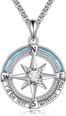 Compass Necklace 925 Sterling Silver Birthstone Necklace Turquoise Compass Pendant Jewelry for Women in Saudi Arabia
