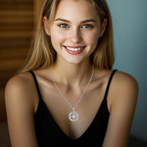 Compass Necklace 925 Sterling Silver Birthstone Necklace Turquoise Compass Pendant Jewelry for Women in Saudi Arabia
