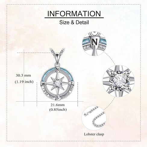 Compass Necklace 925 Sterling Silver Birthstone Necklace Turquoise Compass Pendant Jewelry for Women in Saudi Arabia