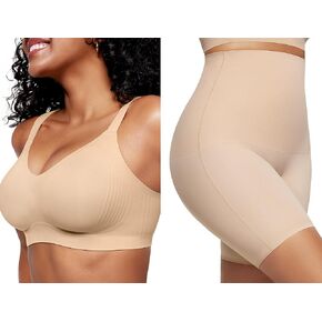OEAK Womens Wireless Seamless Bras Full Coverage M & Tummy Control Shapewear Nude Shorts M
