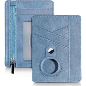 Women Wallet, Works with Apple Find My, Credit Card Holder Slim Wallet, Slim Minimalist Wallet for Women, RFID Wallet Women Front Pocket Small Leather Wallet with Zipper Coin Pocket & ID Window, Blue