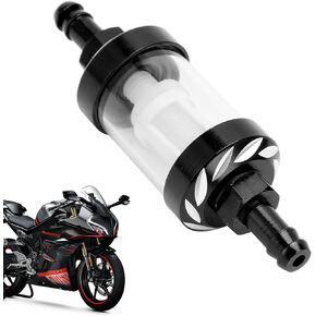 Small Engine Fuel Filter, Inline, Detachable, Metal Glass, 1.1" x 3.46" x 0.31", High Flow, Black, Universal, Modern Style, For Motorcycle, ATV, Dirt Bike
