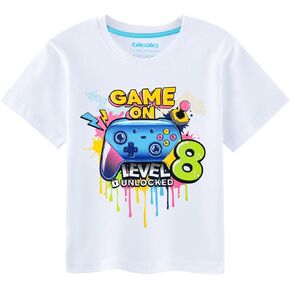 8th Birthday Boy Shirt Game Birthday T-Shirt 8 Years Old Toddler Game Outfit Cotton White Game Party Shirt