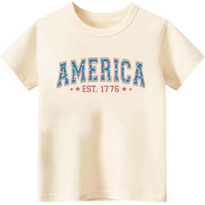 Toddler Boys 4th of July Shirt, Girls Kids USA Red White and Blue Shirts, American Flag Independence Day Tee 2-8T