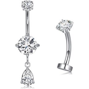 VCMART BELLY BUNTY RING BELLY BEYLY حلقات البطن تتدلى خواتم زر البطن الزر الجراحية الفولاذ الفلسفة العائمة حلقات زر البطن للنساء 14G الفضة الذهبية البطن السرة جاذبية المجوهرات