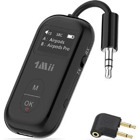 1Mii SafeFly Pro Bluetooth 5.3 Transmitter Receiver, Wireless Audio Adapter w/Screen for 2 Bluetooth Headphones, AptX LL/HD/AD, Use with Any 3.5MM Jack on Airplane, TV & iPad/Tablet in Kuwait
