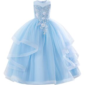 IDOPIP Sequin Flower Girl Dress for Wedding Pageant Tulle Ball Gown Prom Kids Princess Birthday Party Bridesmaid Maxi Dresses in Saudi Arabia