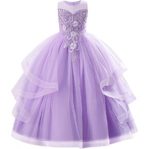 IDOPIP Sequin Flower Girl Dress for Wedding Pageant Tulle Ball Gown Prom Kids Princess Birthday Party Bridesmaid Maxi Dresses
