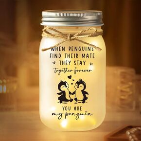 Funny Gifts for Her Him, Wedding Anniversary Mason Jar Light Night, Valentines, Christmas, Birthday Gifts for Girlfriend, Boyfriend, Wife, Husband, Couple, Romantic I Love You Gift, Cute Penguin Gift