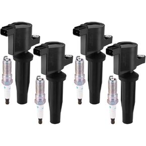 Set of 4 Ignition Coil Pack DG541 DG507 and Spark Plugs Compatible with Ford Mazda Mercury Escape Focus Tribute Mariner Transit Connect Fusion Ranger MKZ CMax DOHC Replacement for FD505 DG501 DG504