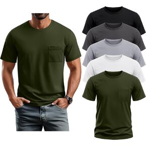 NEER 5 Pack Men's Big and Tall Bocket T-Shirt Crew Drict Shirt Shirt Cotton Slim Fit Lightweight Top Tee Disual Tee