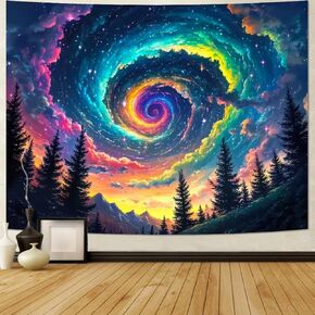 Dermijer Galaxy Space Tapestry Colorful Starry Sky Wall Tapestry Trippy Pine Forest Mountain Tapestries Fantasy Cosmic Landscape Tapestries Wall Hanging Decor for Home 59.1L x 51.2W