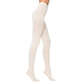 PENTI Karina Women's Knit Patterned Winter Tights | Warm Sweater Tights Cotton-Blend 180 Den | Black, Vanilla, Gray