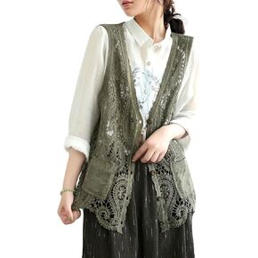 Findthy Women's Hollow Out Crochet Stest Button Up V الرقبة غرزة Cardigan Boho Weistcoat تجاهل