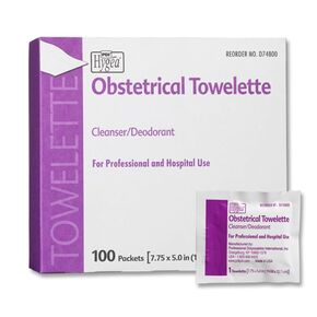 Hygea Obstetrical Towelette, Feminine Personal Cleansing Wipe, Individually Wrapped, 100 Wipes Per Box