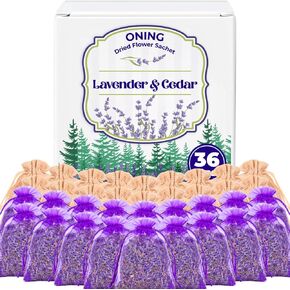16 Pack Lavender Sachet Bags & Cedar Chips Set - 100% Natural Premium Dried Lavender Flowers, Cedar Home Fragrance Sachets, Lavenders Sachets for Drawers, Closets, Storage