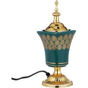 Cabilock Electric Incense Burner Metal Bakhoor Burner Holder Oud Frankincense Resin Burner for Yoga Spa Office Home Decor Green