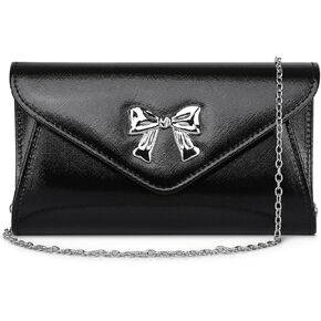 Women Bow Evening Clutch Purse Elegant PU Leather Shiny Party Bag with Detachable Chain Wedding Prom Handbag