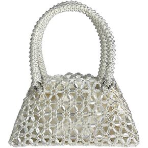 Trendy Women Acrylic Clutch Bag Hollow Out Metallic Tote Purse Shining Beaded Woven Evening Handbag for Prom Party